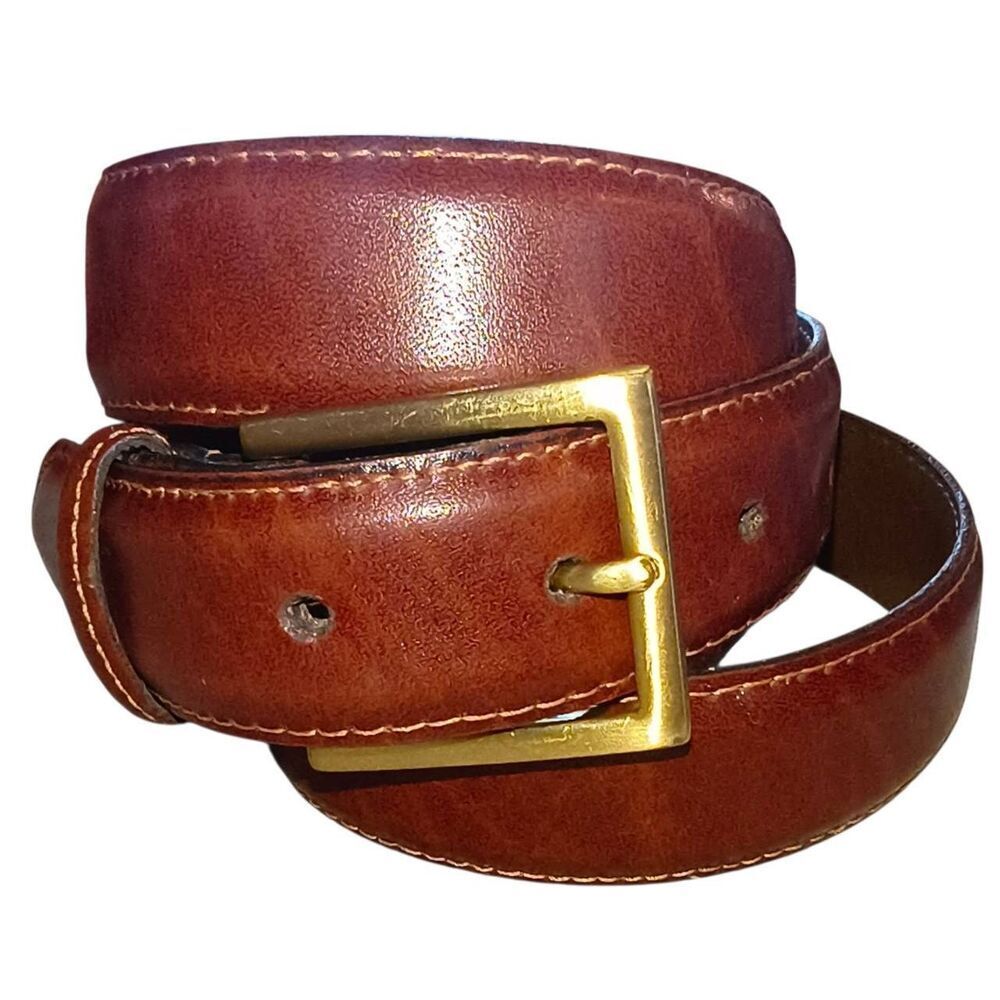 Solid Brown Leather Mens Belt Size US 34 EU 85 Made in USA Unbranded